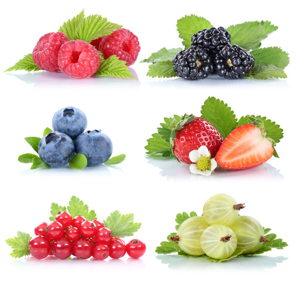 Collection of berries strawberries blueberries red currant berry - Foto, Imagen