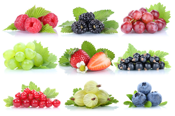 Collection of berries grapes strawberries blueberries berry orga - 写真・画像