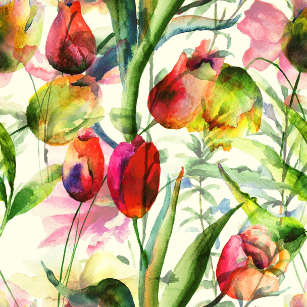 Seamless wallpaper with Tulips flowers - Foto, Imagen
