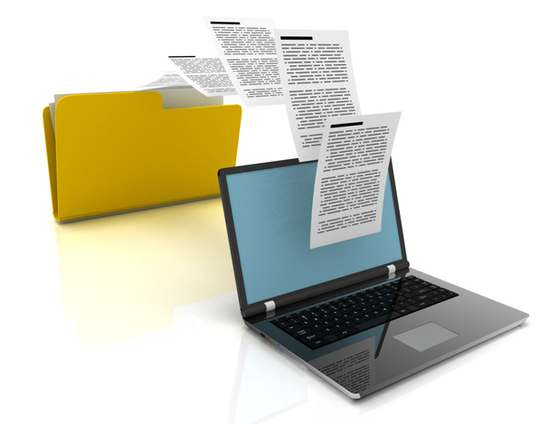 Files transfer between laptops and folder. 3d illustration. - Photo, Image