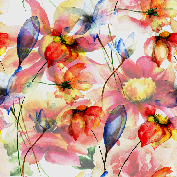Seamless wallpaper with spring flowers - Fotoğraf, Görsel