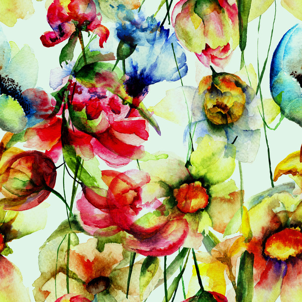 Seamless wallpaper with spring flowers - Foto, Bild
