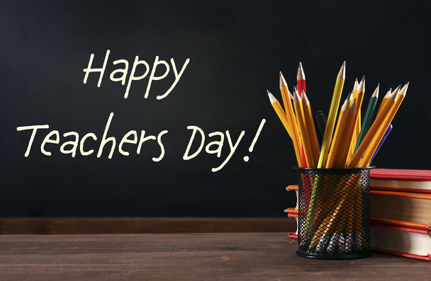 Teachers day concept. Text on chalkboard - Фото, зображення