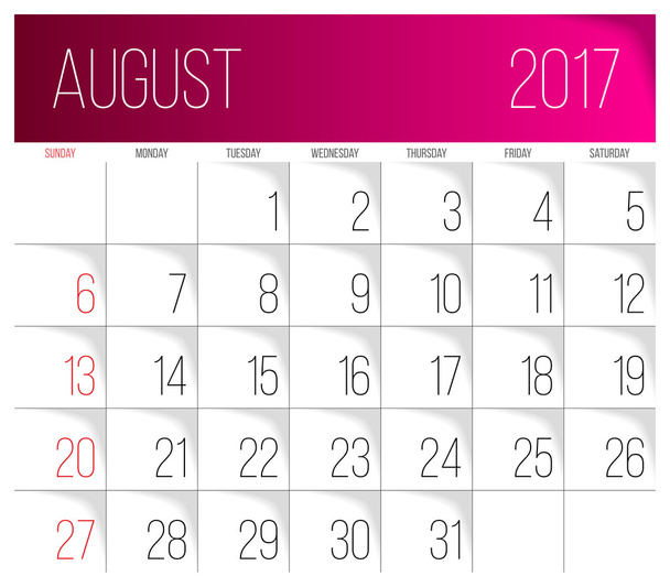Augustus 2017 kalendersjabloon - Vector, afbeelding