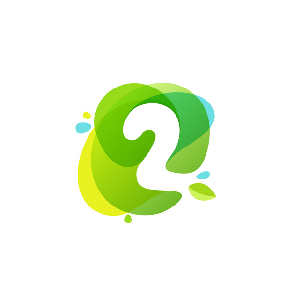Logotipo número dos en fondo de salpicadura de acuarela verde. 2 icono
. - Vector, imagen