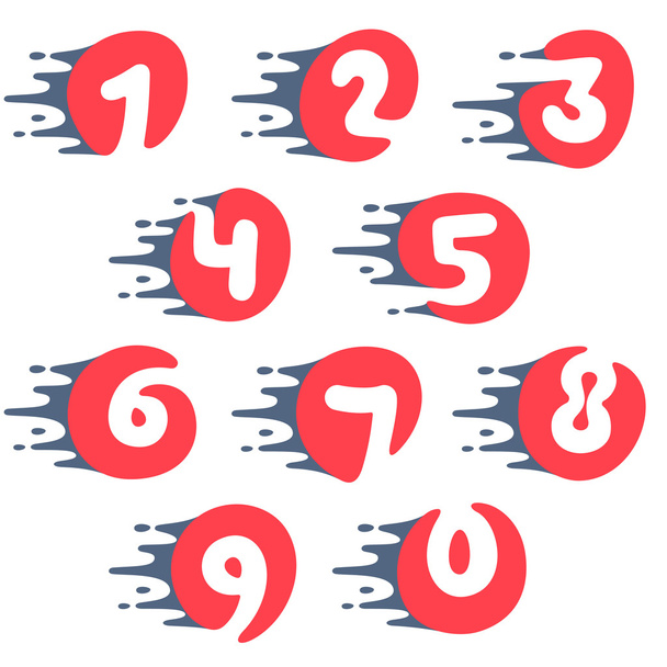 Numbers set logos with fast speed water, fire, energy lines.  - Vector, Image