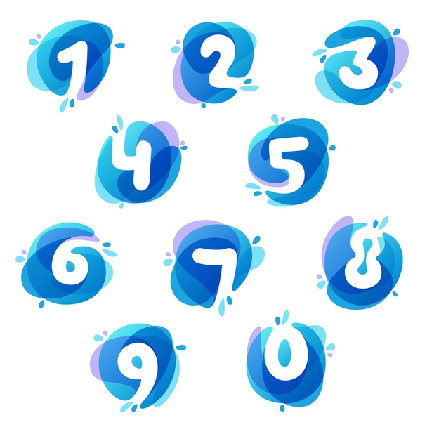 Numbers set logos at blue water splash background. - Vector, Image