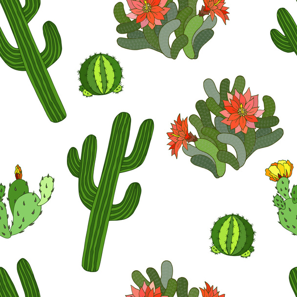 Seamless pattern with cactus and flowers - vector illustration - Vektori, kuva