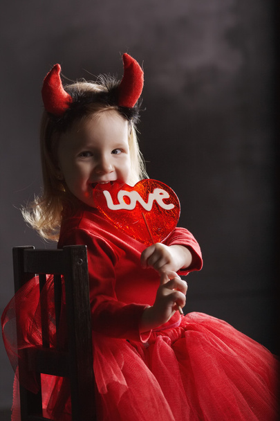 funny little devil on dark background - Photo, Image