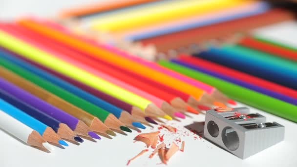 Color pencils and pencil sharpener - Footage, Video