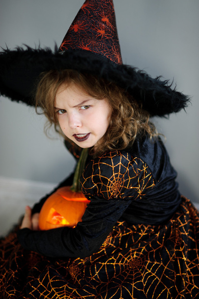 Halloween. Girl portray evil sorceress - Photo, Image