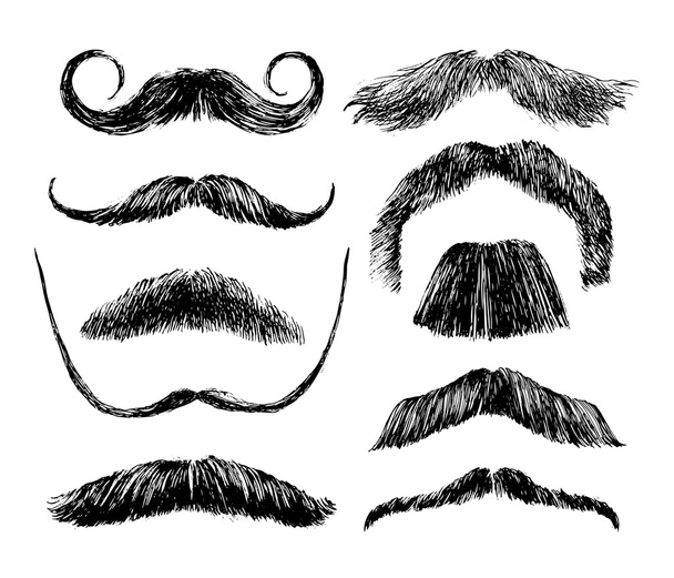 Hand drawn mustache set - Vettoriali, immagini