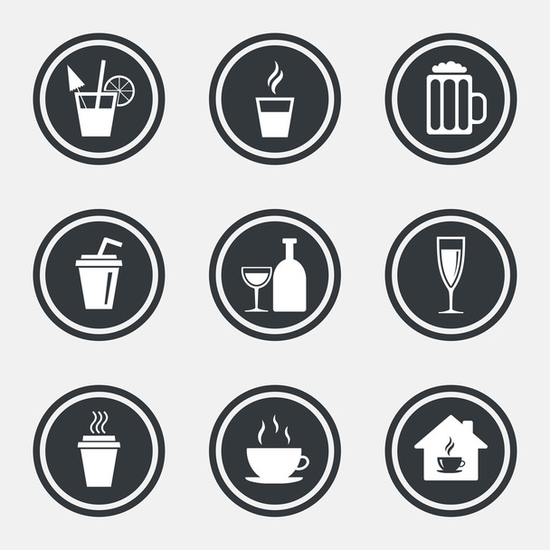 Tea, coffee and beer icons. Alcohol drinks. - Vector, afbeelding