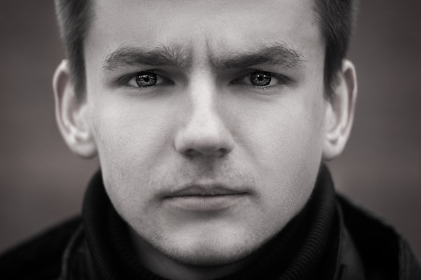 black and white portrait of a sad guy - Photo, Image