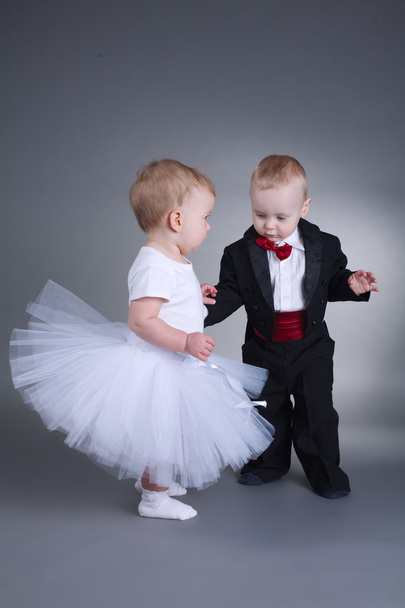 cute boy and girl in wedding dress - Fotó, kép