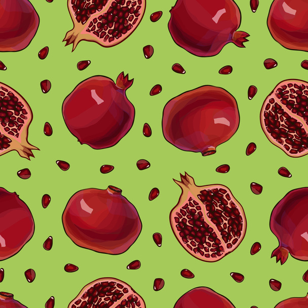 Fresh pomegranates hand drawn background. - Vector, Image
