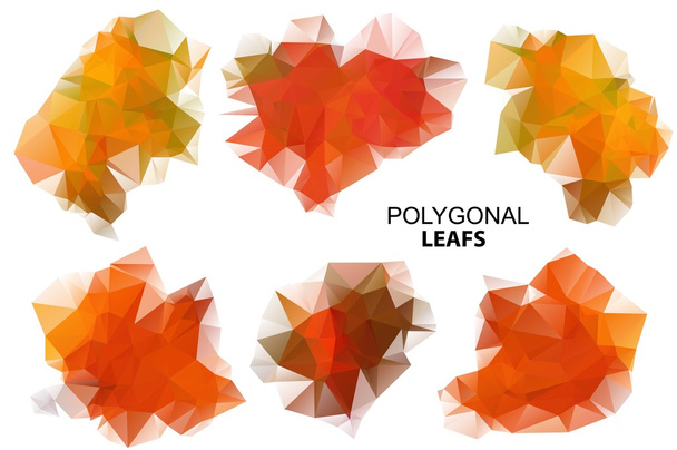 polygonal leafs for design. Abstract white background. Summer. Autumn. Spring. - Vector, Image