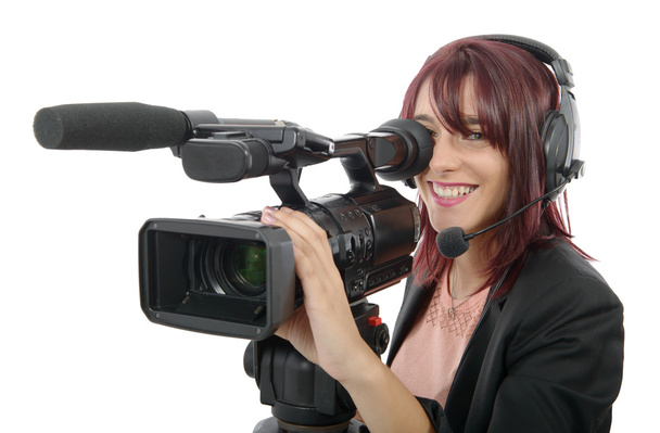 mujer joven con una cámara de vídeo profesional
 - Foto, imagen