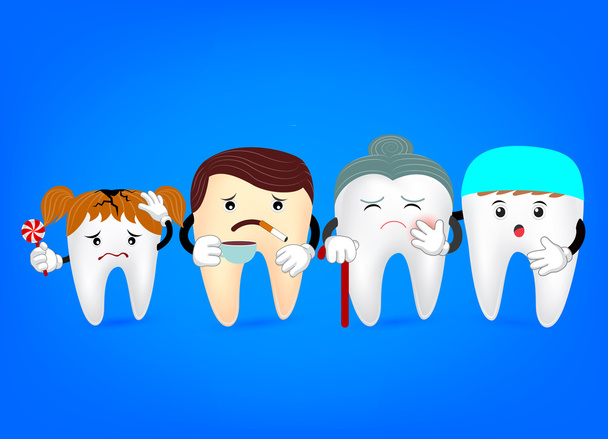Concept de dents problématiques avec dentiste. Illustration drôle
 - Vecteur, image
