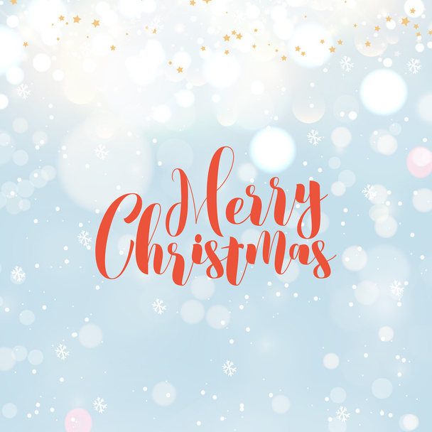 Merry Christmas greeting card. Christmas. Christmas Tree branches in frame, Christmas snowflakes on light  blue background with sparkles.  - Wektor, obraz