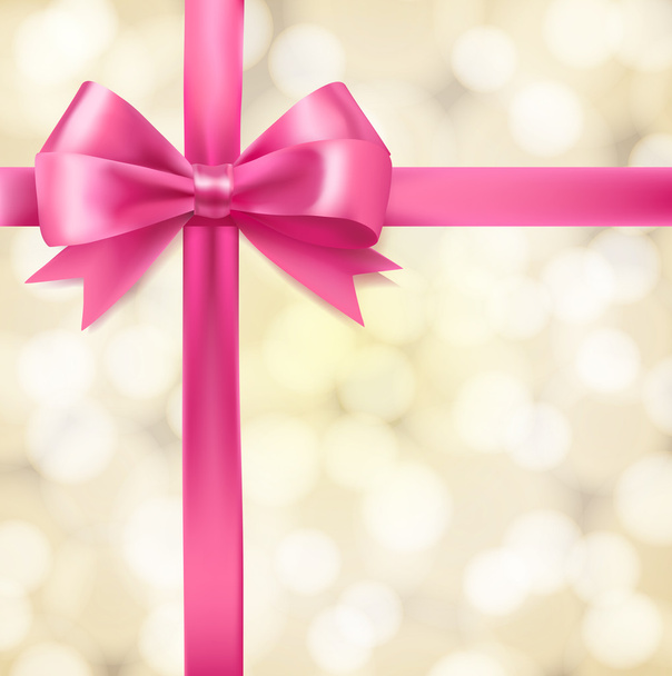pink ribbon bow on blurry background. greeting vector design tem - Vector, Image