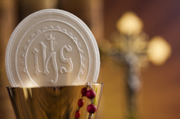 Eucharist sign with sacrament of communion background  - Photo, Image