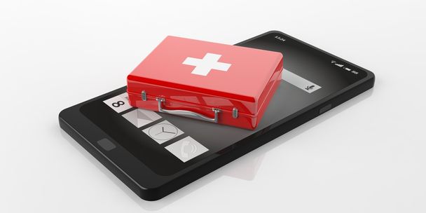 3d rendering first aid kit on a smart phone - Photo, Image
