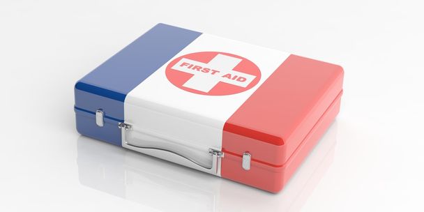 renderowania 3D zestaw pierwszej pomocy flaga Francji na białym tle - Zdjęcie, obraz