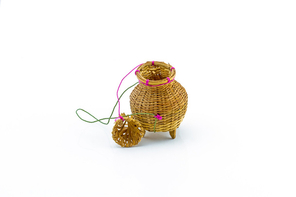 bamboo container for caught fish, a fishtrap on white background - Photo, Image