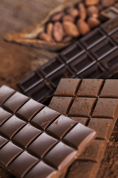 Kakao çekirdekleri ve toz çikolata bar - Fotoğraf, Görsel