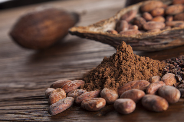 Cacao bonen en poeder  - Foto, afbeelding