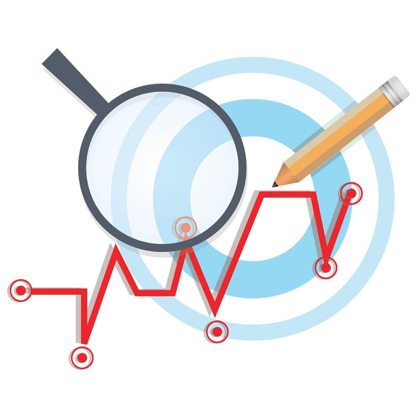 Marktanalyse-Konzept, Lupe und Diagramm-Symbole - Vektor, Bild