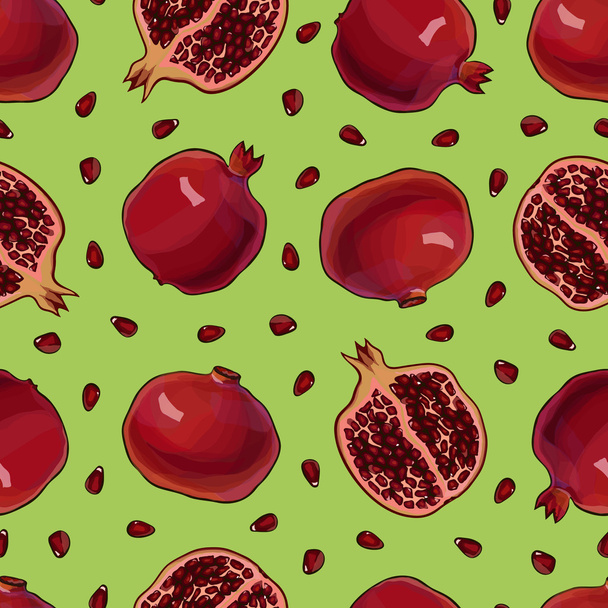 tasty pomegranates, vector seamless pattern - Vector, Image