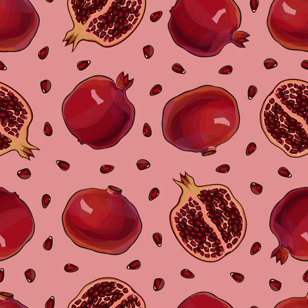 tasty pomegranates, vector seamless pattern - Wektor, obraz