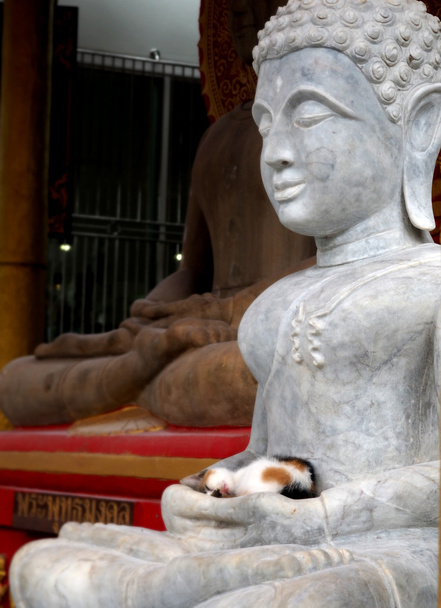Standbeeld van witte zittende Boeddha uit de kant - Foto, afbeelding