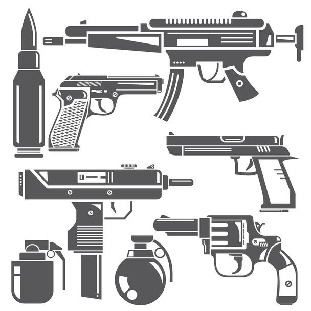 iconos de armas y armas colocados sobre fondo blanco
 - Vector, Imagen