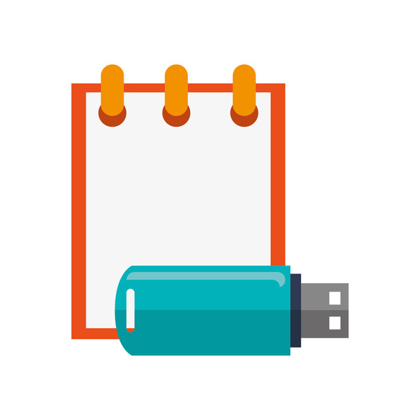 bloc de notas y el icono de la unidad USB
 - Vector, imagen