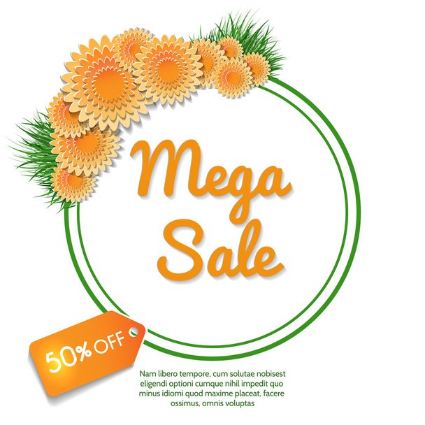 Mega sale banner with orange flowers - Вектор,изображение