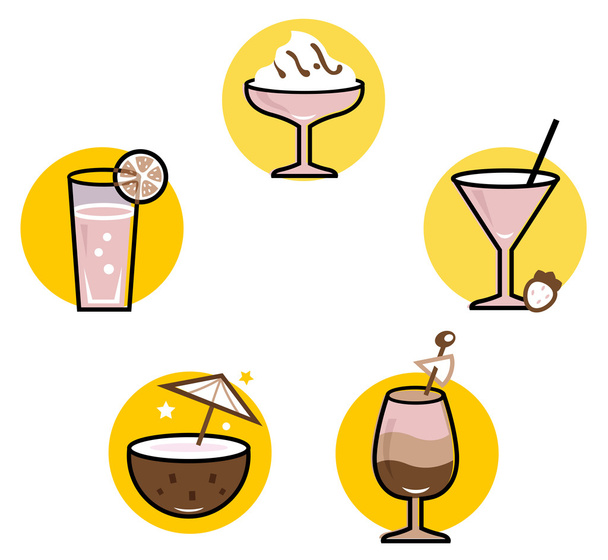 Summer retro cocktails set isolated on white - Вектор,изображение