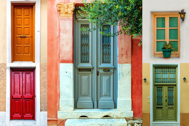 Photo collage collection of colorful front doors and window - Photo, Image