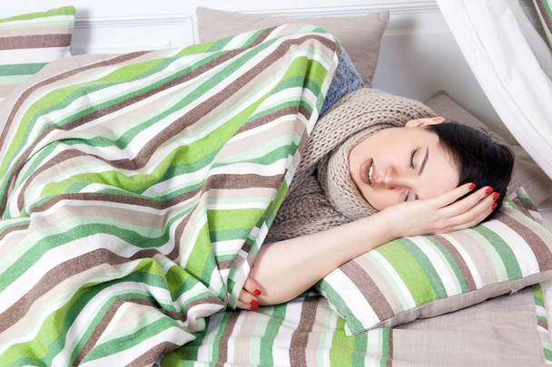 Sick woman with temperature resting. - Foto, Imagen