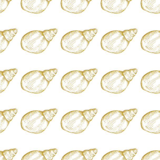 Golden sketch seashell pattern.  - Vektor, Bild