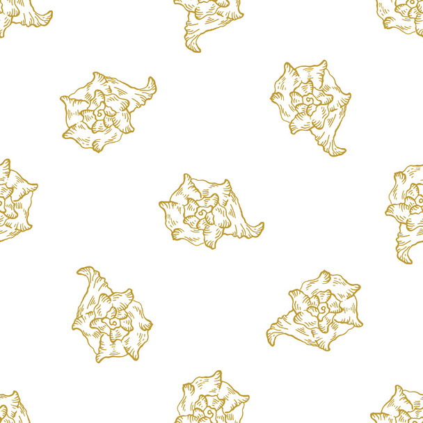 Golden sketch seashell pattern.  - Vector, imagen