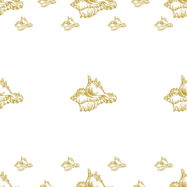 Golden sketch seashell pattern.  - Vektor, kép