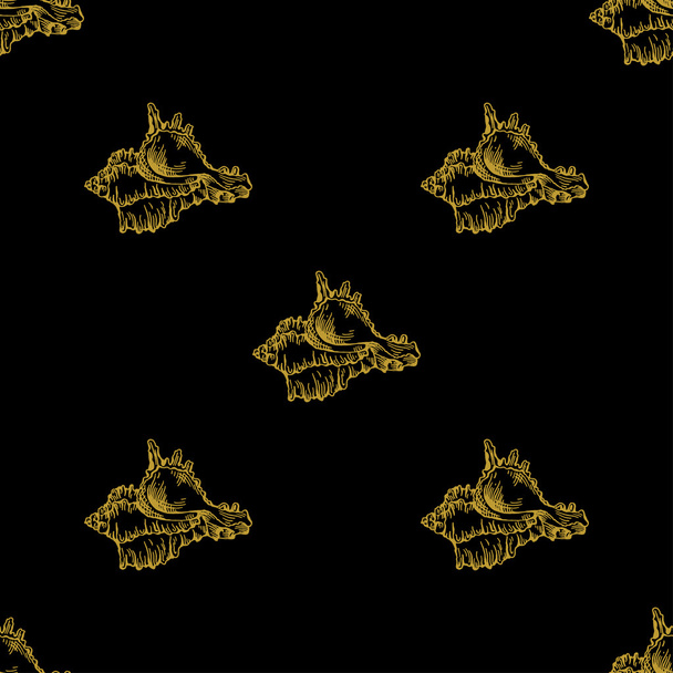 Golden sketch seashell pattern.  - Vetor, Imagem