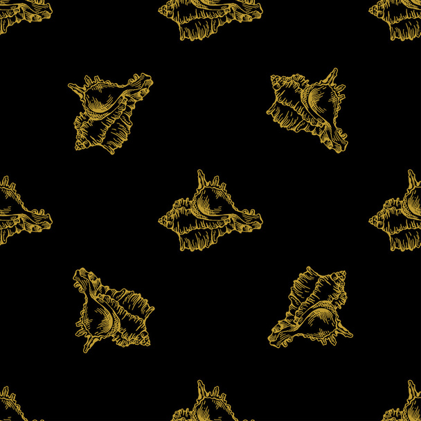 Golden sketch seashell pattern.  - Vektor, Bild