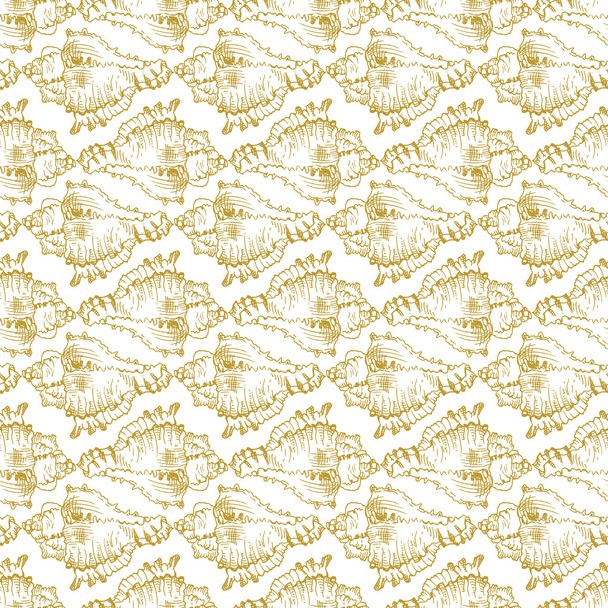 Golden sketch seashell pattern.  - Vektor, obrázek