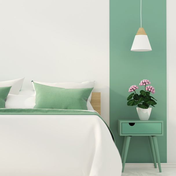 Tyylikäs makuuhuone vihreä sisustus
 - Valokuva, kuva