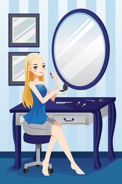 Beautiful girl applying makeup - Vector, Image