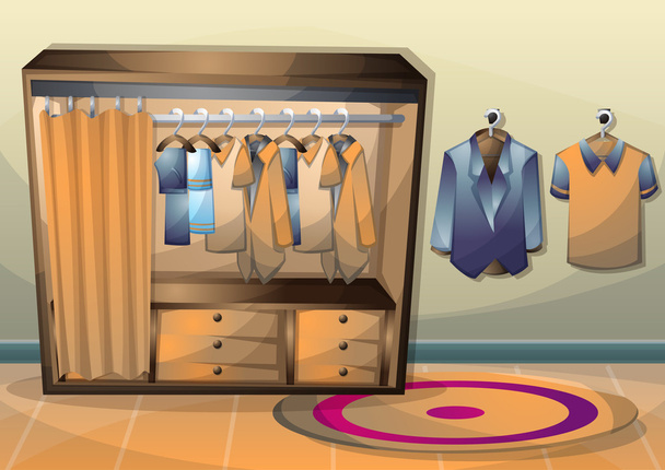 мультяшна Векторна ілюстрація внутрішньої гардеробної кімнати з відокремленими шарами
 - Вектор, зображення